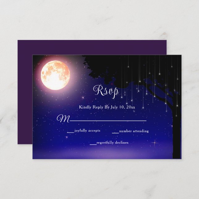 Celestial Moon Stars String Lights Wedding RSVP Card (Front/Back)