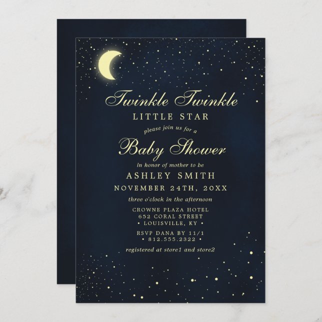 Celestial Moon Stars Twinkle Twinkle Baby Shower Invitation (Front/Back)