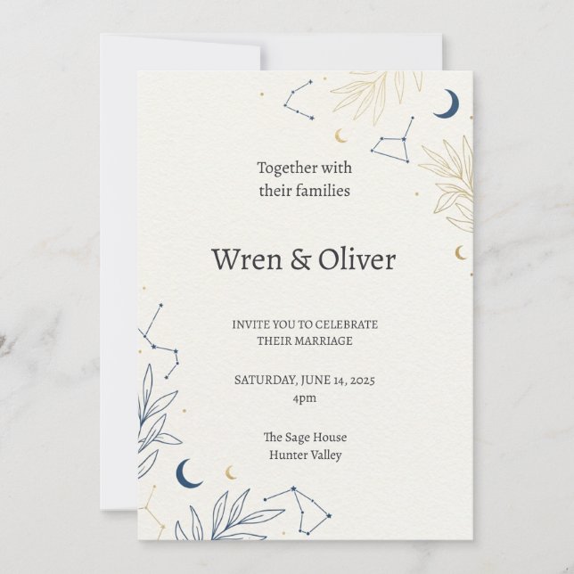 Celestial Moon Stars Wedding Invitation (Front)