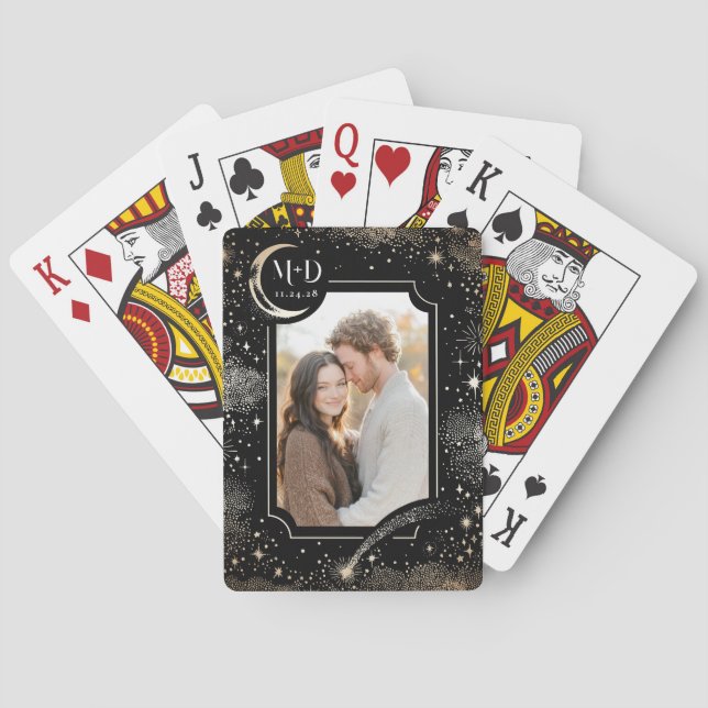 Celestial Moon Stars Wedding Photo Playing Cards (Back)