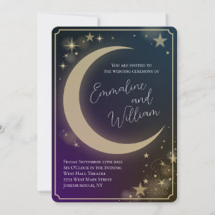 Celestial Moon Stars Wedding Purple Blue Dark Invitation