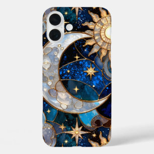 Celestial Moon Sun iPhone Case Stained Glass Gold