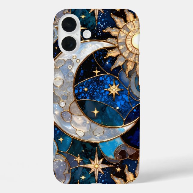 Celestial Moon Sun iPhone Case Stained Glass Gold (Back)