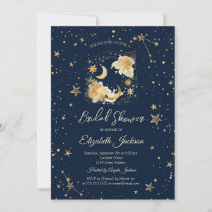 Celestial Moon,Sun,Stars Navy Blue Bridal Shower Invitation