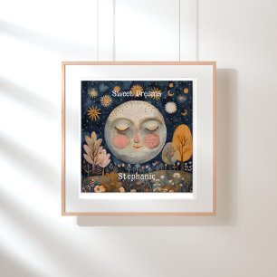 Celestial Moon Sweet Dreams Kids Custom Name Cute Poster