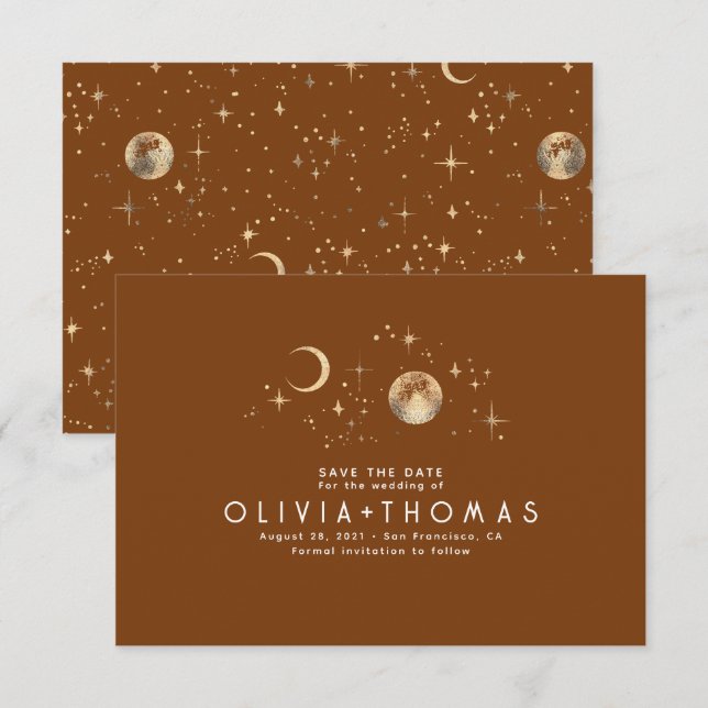 Celestial Moon Terracotta Save the Date (Front/Back)