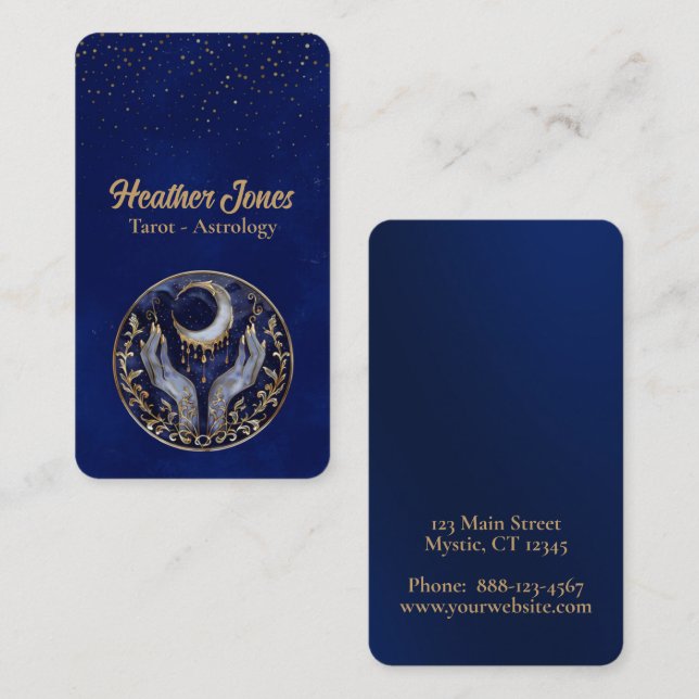 Celestial moon with hands business card (Front/Back)