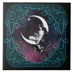 Celestial Moon Woman Ceramic Tile