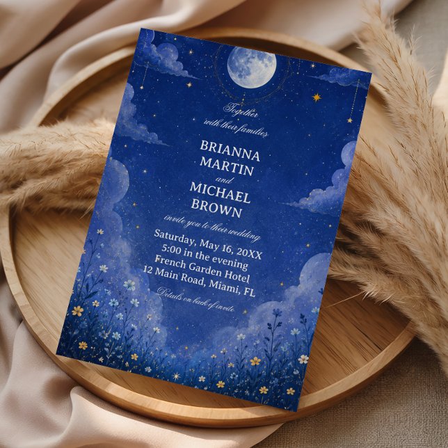 Celestial Moonlit Botanical Vintage Invitation (Creator Uploaded)