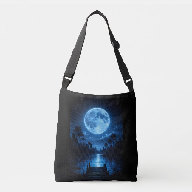 Celestial Moonlit Forest Reflection Aesthetic Crossbody Bag (Front)