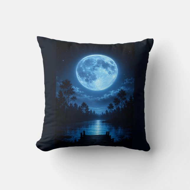 Celestial Moonlit Forest Reflection Aesthetic Cushion (Front)