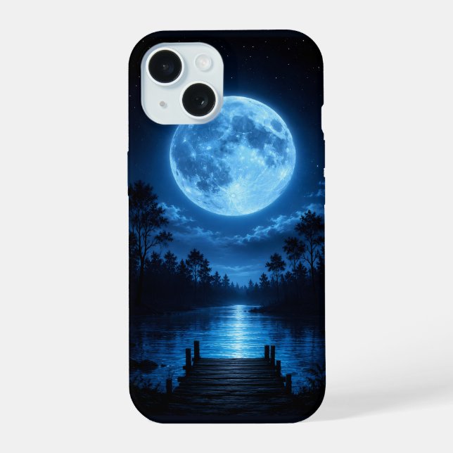 Celestial Moonlit Forest Reflection Aesthetic iPhone 15 Case (Back)