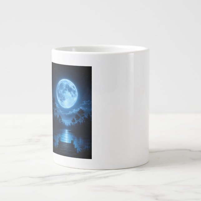 Celestial Moonlit Forest Reflection Aesthetic Large Coffee Mug (Front)