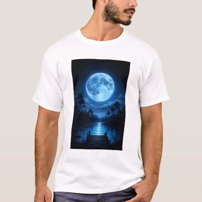 Celestial Moonlit Forest Reflection Aesthetic T-Shirt (Front)