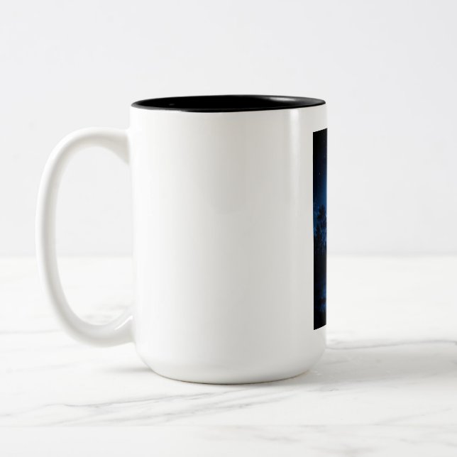 Celestial Moonlit Forest Reflection Aesthetic Two-Tone Coffee Mug (Left)