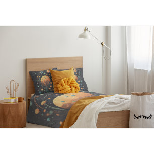 Celestial Moons and Clouds Tree Black and Orange Pillowcase