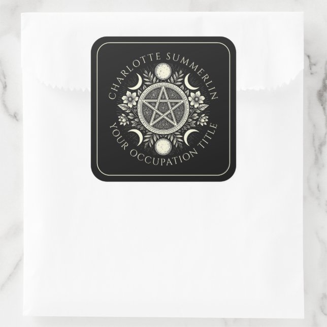 Celestial Moons Black Square Sticker (Bag)