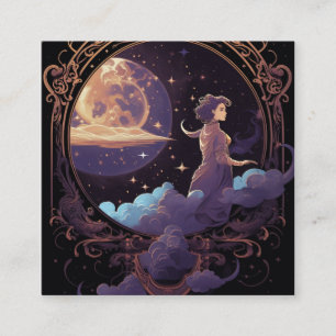Celestial Moons Magic Cosmic Background Square Business Card