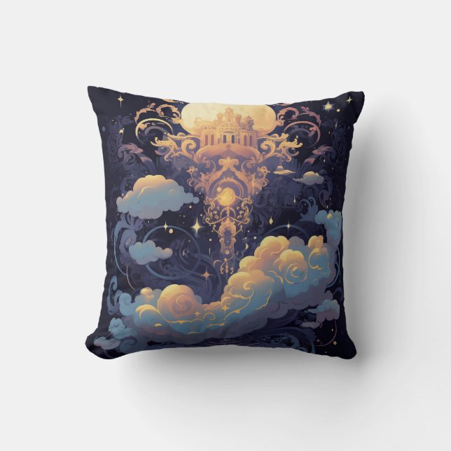 Celestial Moons Magic Cosmic,Stars purple Clouds Cushion (Front)