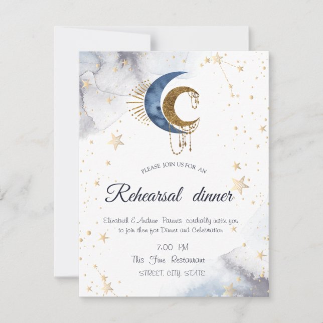 Celestial Moons,Stars Invitation (Front)