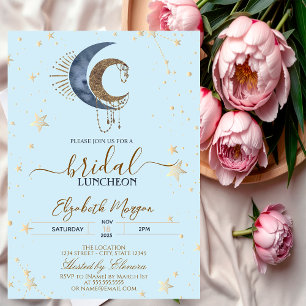 Celestial Moons,Stars Light Blue Bridal Luncheon  Invitation