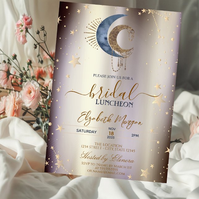 Celestial Moons,Stars Magical Bridal Luncheon  Invitation (Creator Uploaded)