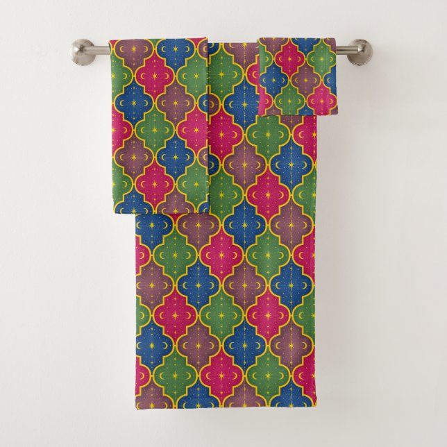 Celestial Moroccan Tile (large scale) Bath Towel Set (Insitu)