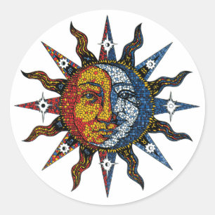 Celestial Mosaic Sun and Moon Classic Round Sticker