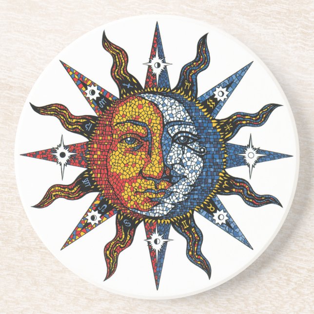 Celestial Mosaic Sun and Moon Coaster (Front)