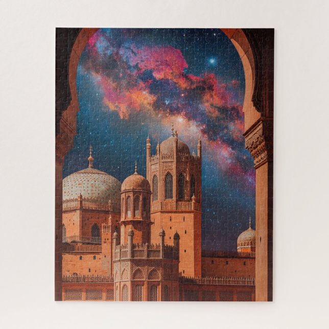 Celestial Mosque: Cosmic View Through Ancient Arch Jigsaw Puzzle (Vertical)