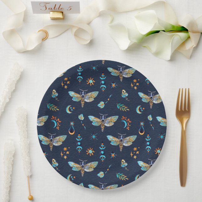 Celestial Moth Butterfly Pattern Paper Plate (Wedding)