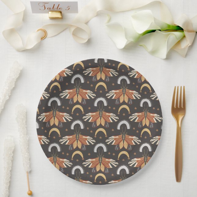 Celestial Moth Butterfly Pattern Paper Plate (Wedding)