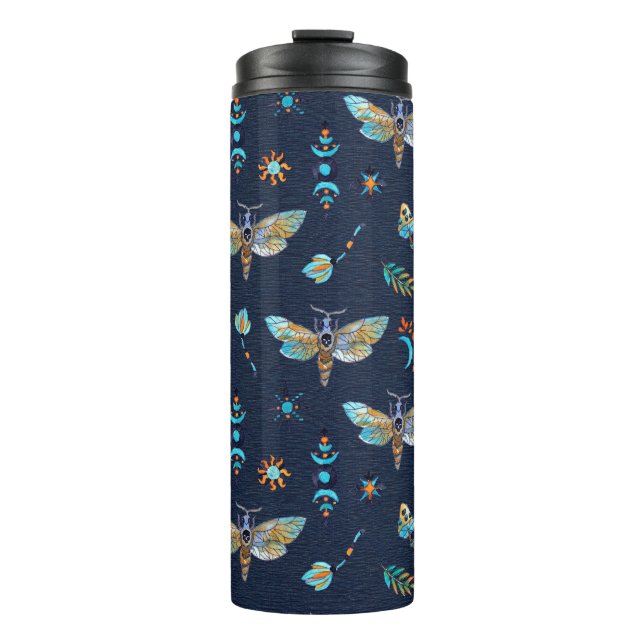 Celestial Moth Butterfly Pattern Thermal Tumbler (Front)