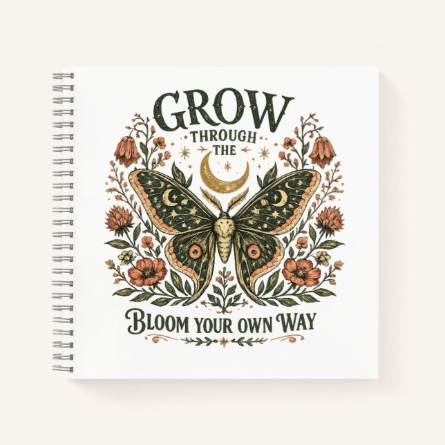 Celestial Moth Floral Sticker Notebook (Front)