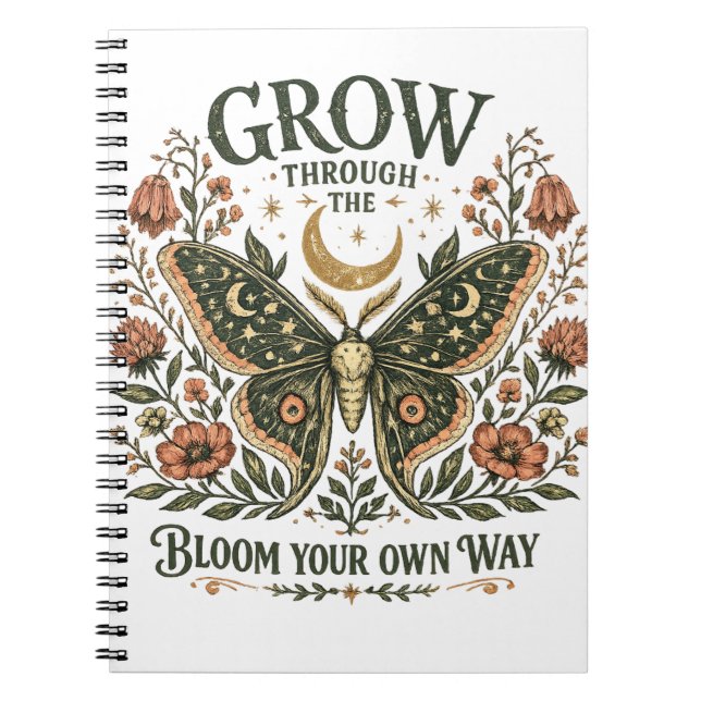 Celestial Moth Floral Sticker Notebook (Front)
