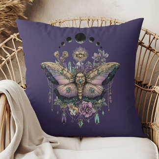 Celestial Moth Moon Phases Throw Pillow