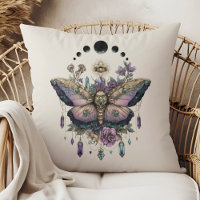 Celestial Moth Moon Phases Throw Pillow