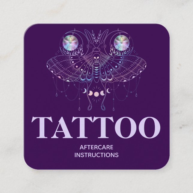 Celestial Moth Tattoo Aftercare Instructions Square Business Card (Front)