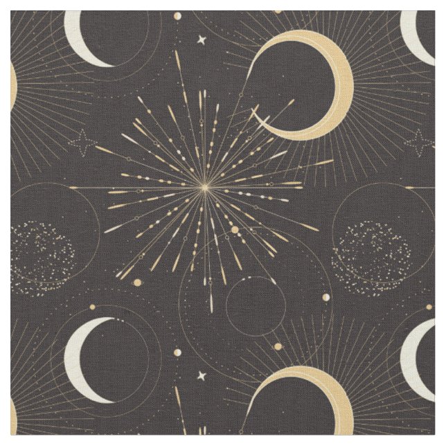 Celestial mystic esoteric moon and sun  fabric (Close Up)