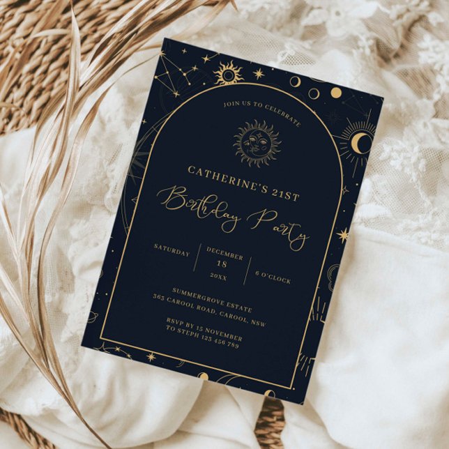 Celestial Mystical Elements Starsign 21st birthday Invitation (Creator Uploaded)