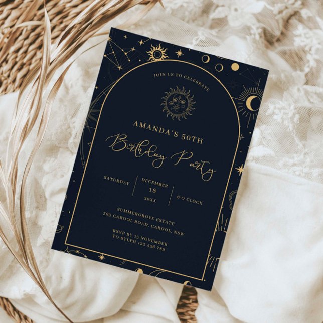 Celestial Mystical Elements Starsign 50th birthday Invitation (Creator Uploaded)
