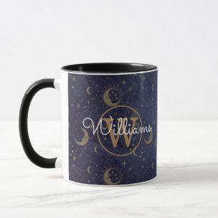 Celestial Mystical Gold Monogram Script Name Mug