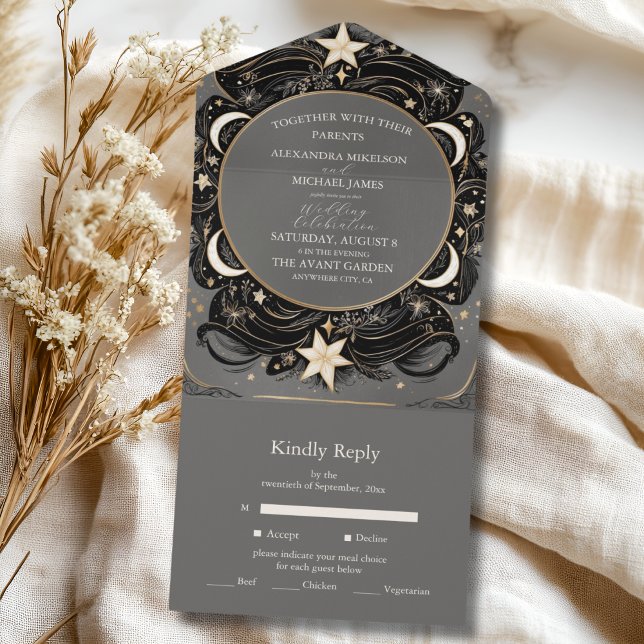 Celestial Mystical Moon Starry Night Boho Wedding All In One Invitation (Creator Uploaded)