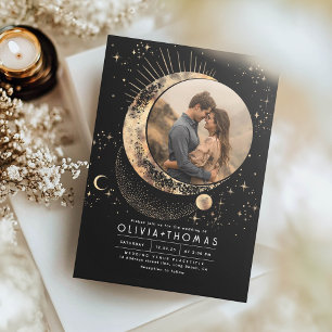 Celestial Mystical Moon Starry Night Wedding Photo Invitation