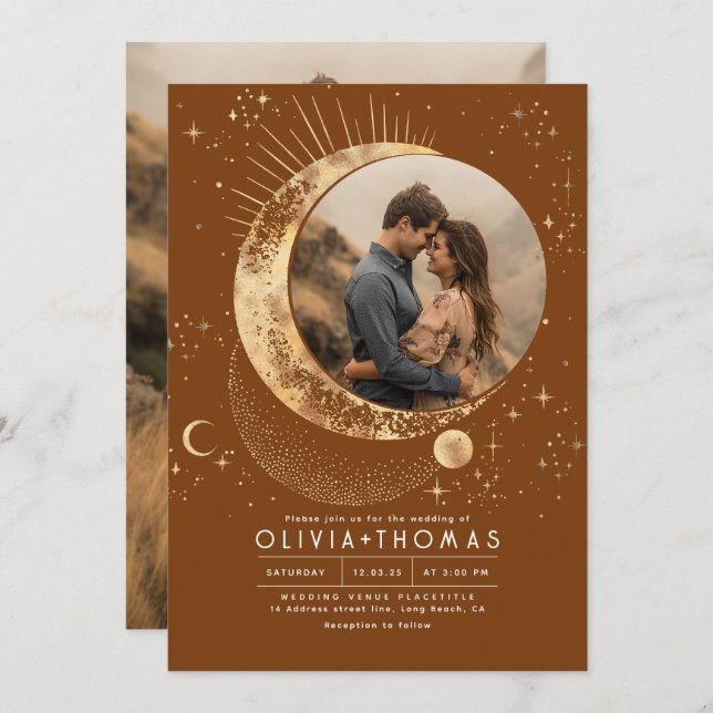 Celestial Mystical Moon Starry Night Wedding Photo Invitation (Front/Back)