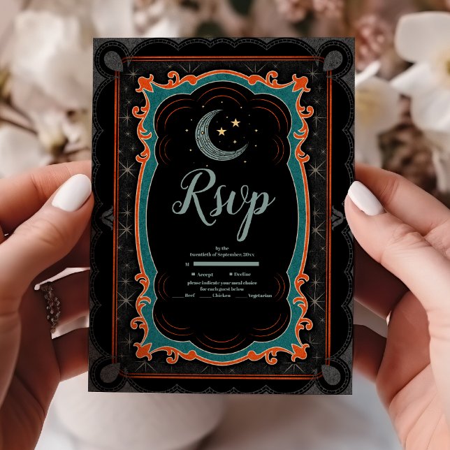 Celestial Mystical Moon Starry Night Wedding RSVP Card (Creator Uploaded)
