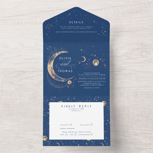 Celestial Mystical Moon Stars Halo Wedding All In One Invitation (Inside)