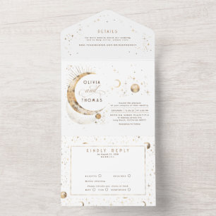 Celestial Mystical Moon Stars Halo Wedding All In One Invitation