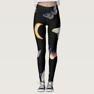 Celestial Mystical Moths Moon & Crystals Leggings