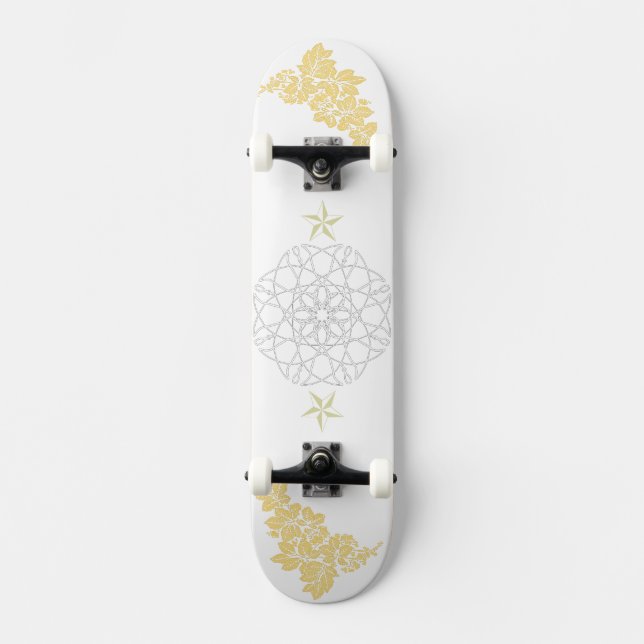 Celestial Nature Pattern Vector Artwork White .... Skateboard (Front)
